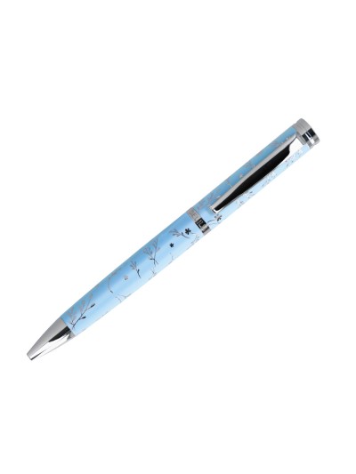 Boligrafo belius bella aluminio color azul celeste diseño plateado relieve tinta azul caja de diseño