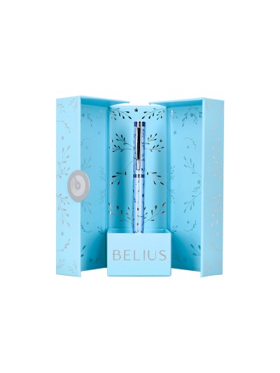 Boligrafo belius bella aluminio color azul celeste diseño plateado relieve tinta azul caja de diseño
