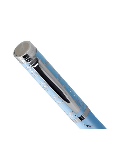Boligrafo belius bella aluminio color azul celeste diseño plateado relieve tinta azul caja de diseño