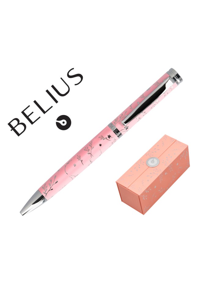 Boligrafo belius bella aluminio color rosa diseño plateado relieve tinta azul caja de diseño Boligrafo belius bella aluminio color rosa diseño plateado relieve tinta azul caja de diseño