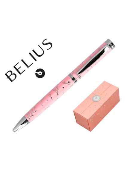 Boligrafo belius bella aluminio color rosa diseño plateado relieve tinta azul caja de diseño