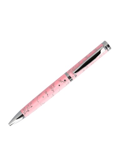 Boligrafo belius bella aluminio color rosa diseño plateado relieve tinta azul caja de diseño