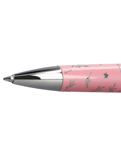 Boligrafo belius bella aluminio color rosa diseño plateado relieve tinta azul caja de diseño