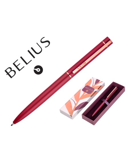 Boligrafo belius rose aluminio color burdeos oro rosa tinta azul caja de diseño