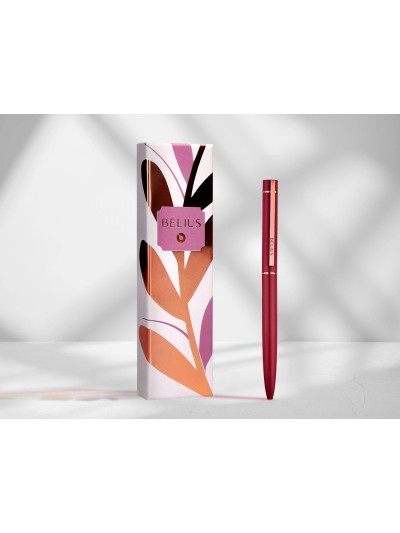 Boligrafo belius rose aluminio color burdeos oro rosa tinta azul caja de diseño