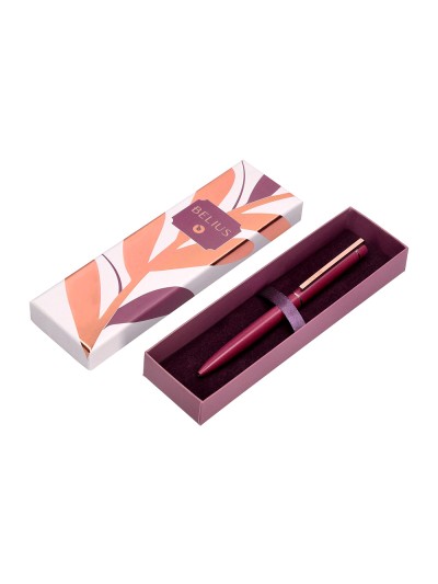 Boligrafo belius rose aluminio color burdeos oro rosa tinta azul caja de diseño