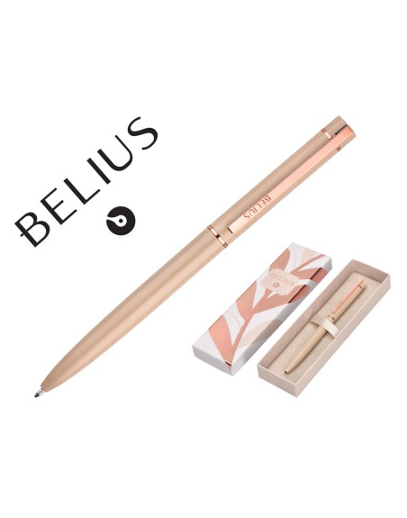 Boligrafo belius rose aluminio color beige claro oro rosa tinta azul caja de diseño