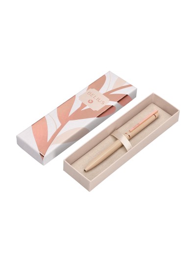 Boligrafo belius rose aluminio color beige claro oro rosa tinta azul caja de diseño