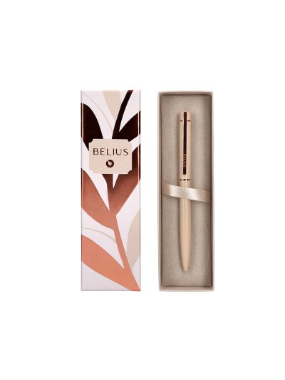 Boligrafo belius rose aluminio color beige claro oro rosa tinta azul caja de diseño