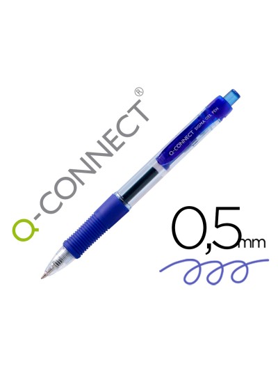 Boligrafo q-connect sigma retractil con sujecion de caucho tinta gel 0,5 mm color azul
