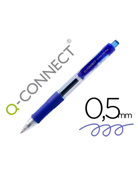 Boligrafo q-connect sigma retractil con sujecion de caucho tinta gel 0,5 mm color azul