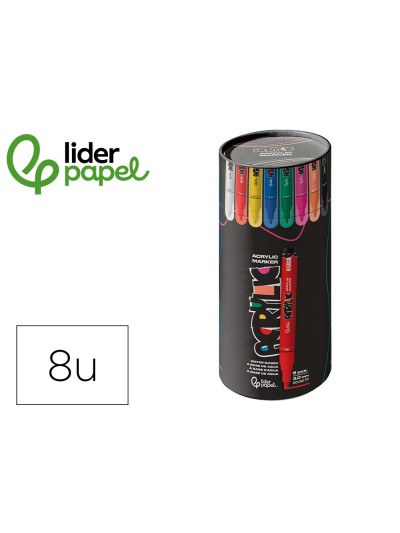 Rotulador liderpapel acrylic base agua todo tipo de superficie punta redonda 3 mm caja de 8 unidades colores