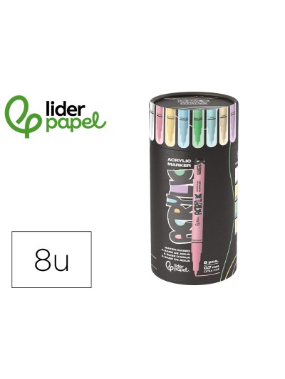 Rotulador liderpapel acrylic base agua todo tipo de superficie punta fina 0,7 mm caja de 8 und colores pasteles