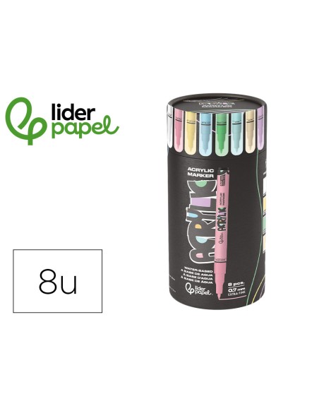 Rotulador liderpapel acrylic base agua todo tipo de superficie punta fina 0,7 mm caja de 8 und colores pasteles