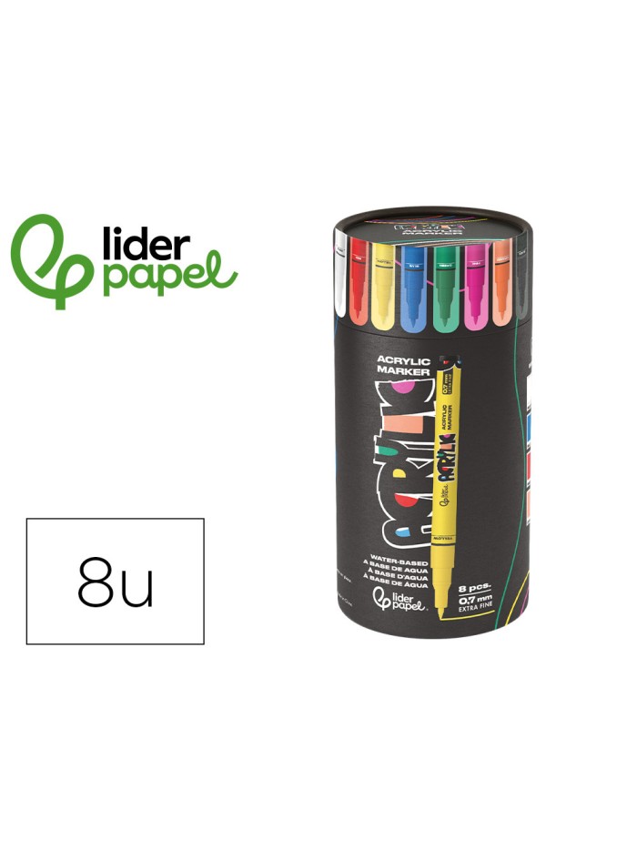 Rotulador liderpapel acrylic base agua todo tipo de superficie punta fina 0,7 mm caja de 8 unidades colores Rotulador liderpapel acrylic base agua todo tipo de superficie punta fina 0,7 mm caja de 8 unidades colores