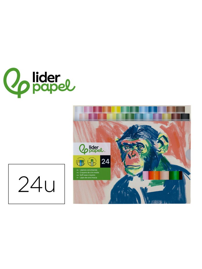 Lapices cera blanda liderpapel redonda caja de 24 unidades colores surtidos Lapices cera blanda liderpapel redonda caja de 24 unidades colores surtidos