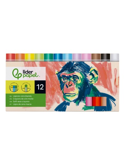 Lapices cera blanda liderpapel redonda caja de 12 unidades colores surtidos