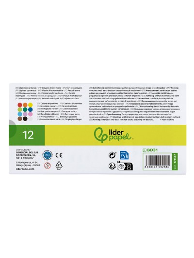 Lapices cera blanda liderpapel redonda caja de 12 unidades colores surtidos