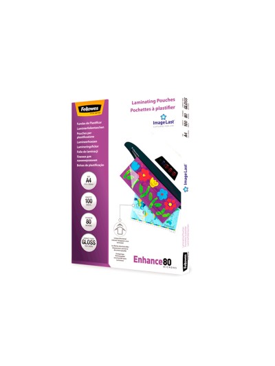 Bolsa de plastificar fellowes brillo din a4 80 mc pack de 100 unidades