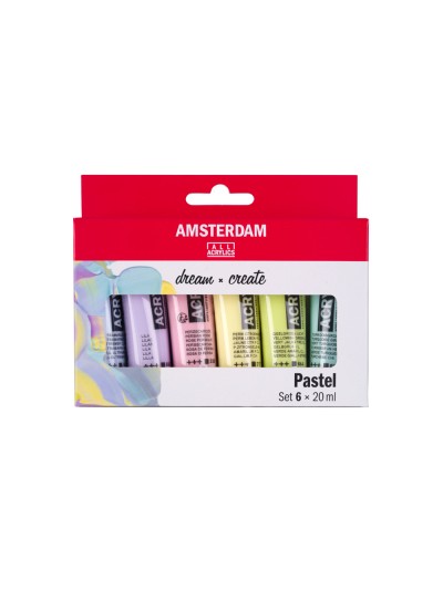 Pintura acrilica amsterdam 20 ml caja de 6 colores surtidos pastel