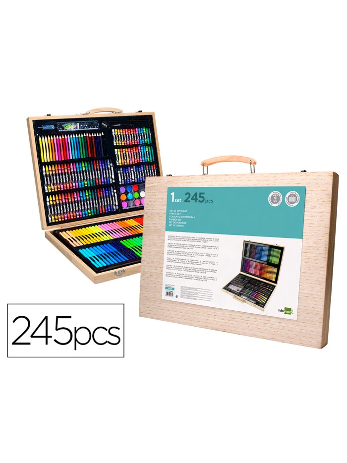 Estuche de pintura liderpapel madera 245 piezas maletin 49x36,6x4,5 cm Estuche de pintura liderpapel madera 245 piezas maletin 49x36,6x4,5 cm
