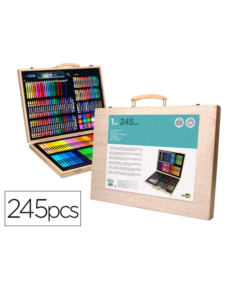 Estuche de pintura liderpapel madera 245 piezas maletin 49x36,6x4,5 cm