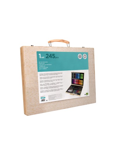 Estuche de pintura liderpapel madera 245 piezas maletin 49x36,6x4,5 cm