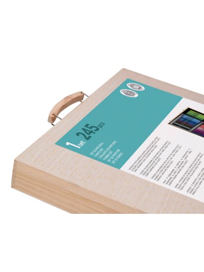 Estuche de pintura liderpapel madera 245 piezas maletin 49x36,6x4,5 cm