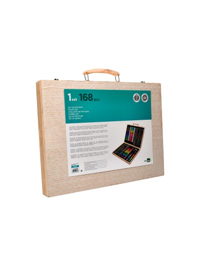 Estuche de pintura liderpapel madera 168 piezas maletin 39,3x30x4,8 cm