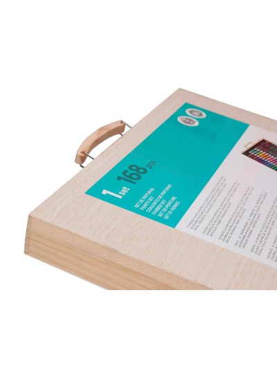 Estuche de pintura liderpapel madera 168 piezas maletin 39,3x30x4,8 cm
