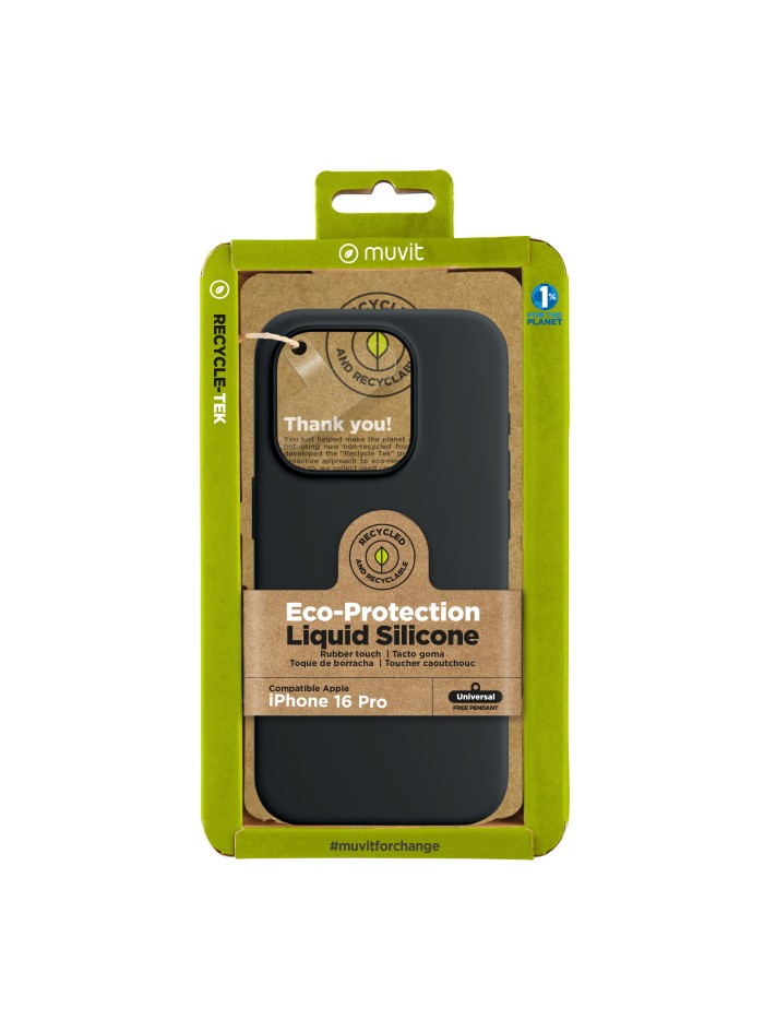Funda muvit recycletek liquid silicone para apple iphone 16 pro negra Funda muvit recycletek liquid silicone para apple iphone 16 pro negra
