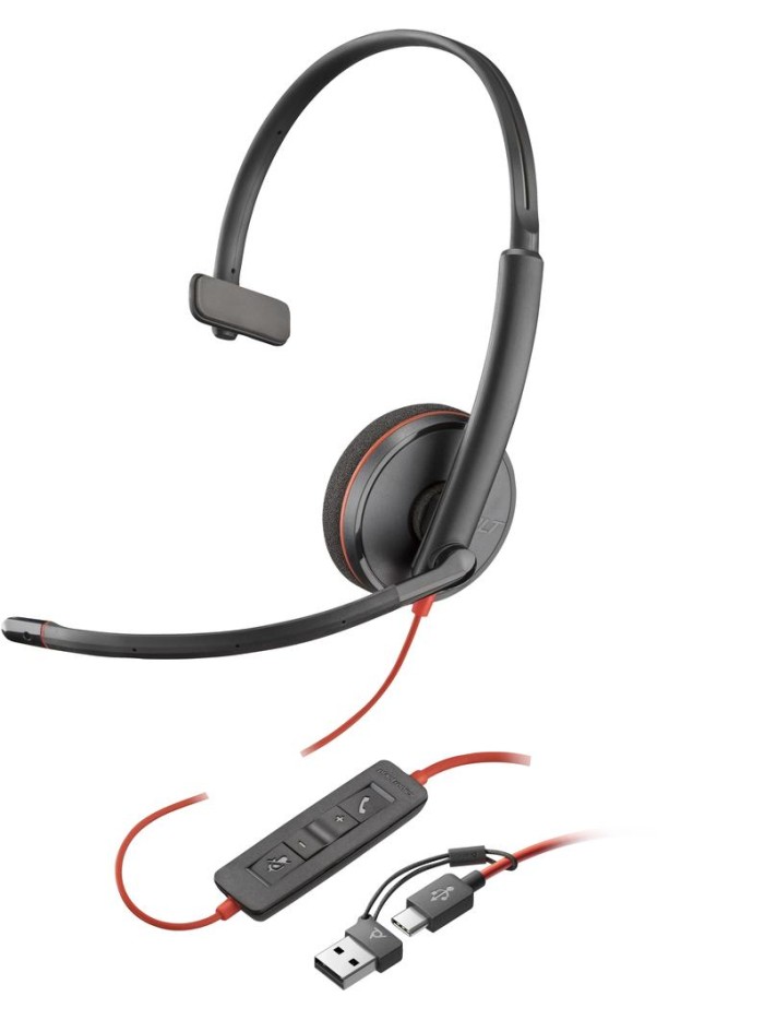 Auriculares poly monoaurales blackwire 3210 usb - c + adaptador usb - c - a Auriculares poly monoaurales blackwire 3210 usb - c + adaptador usb - c - a