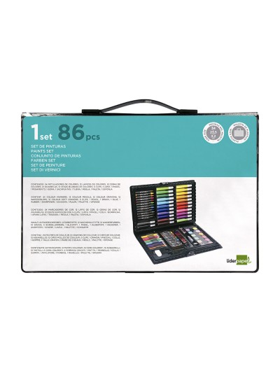 Estuche de pintura liderpapel plastico 86 piezas 34x23x3,2 cm