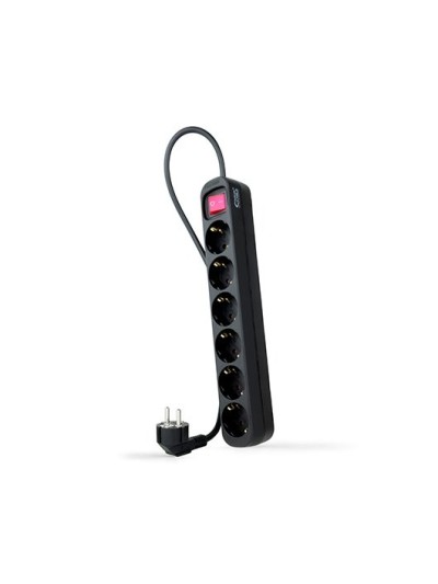 Regleta 6 tomas 1.4m nanocable con interruptor negro - 250v - proteccion