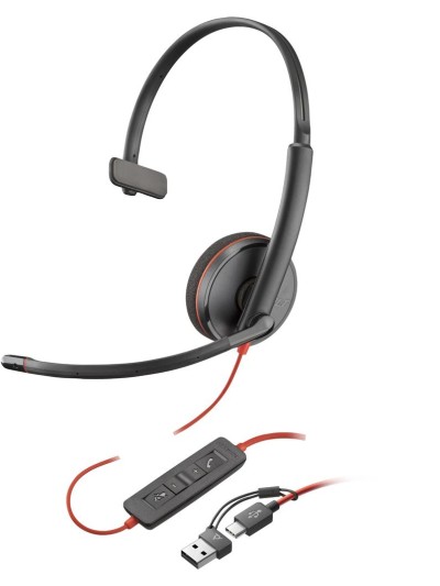 Auriculares poly blackwire 3210 monaural usb - c + adaptador usb - c - a (bulk)