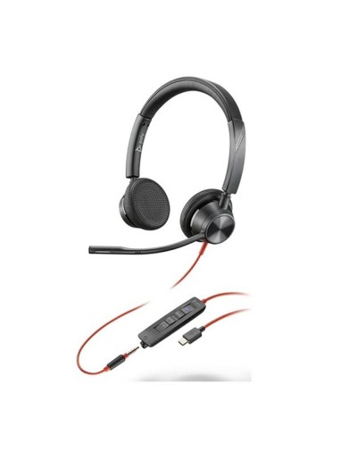 Auriculares poly estéreo blackwire 3325 con certificación microsoft teams usb - c + conector de 3 -5 mm + adaptador usb - c - a