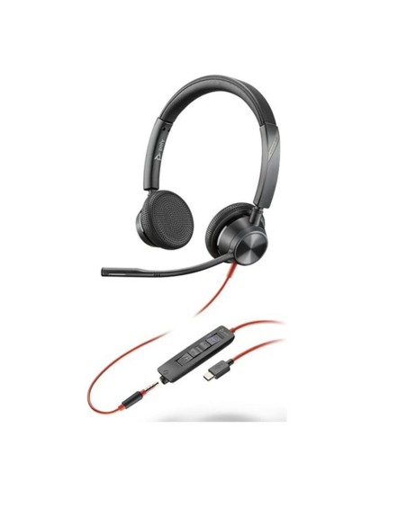 Auriculares poly estéreo blackwire 3325 con certificación microsoft teams usb - c + conector de 3 -5 mm + adaptador usb - c - a