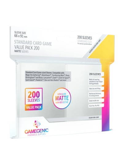 Fundas de cartas gamegenic matte standard card game value pack 200 unidades
