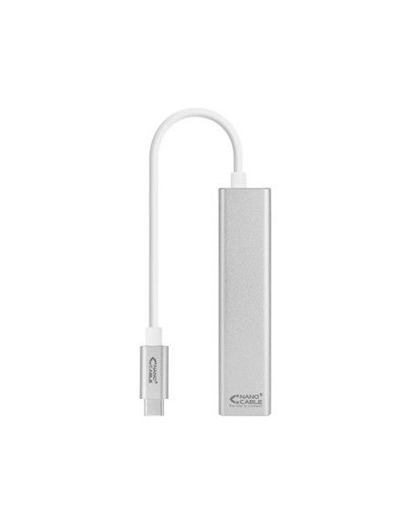 Cable usb tipo c 3.0 a gigabit ethernet + 3 x usb 3.0 nanocable 15cm - macho - hembra - plata