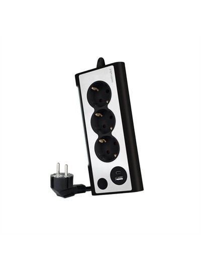 Regleta 3 tomas 1.5m con interruptor nanocalbe usb tipo a - usb tipo c - 230v - proteccion - negro