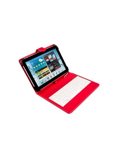 Funda universal silver ht para tablet 9 - 10.1 pulgadas + teclado con cable micro usb rojo - blanco