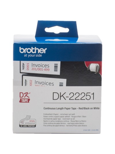Etiquetas cinta continua brother dk22251 negro - rojo 62mm 15.24m