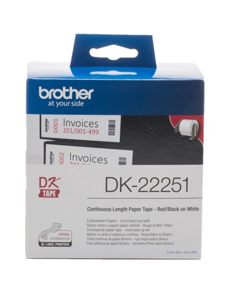 Etiquetas cinta continua brother dk22251 negro - rojo 62mm 15.24m