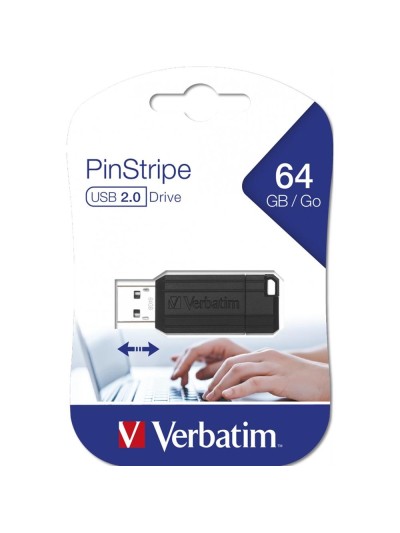 Memoria usb 2.0 verbatim pinstripe 64gb negro