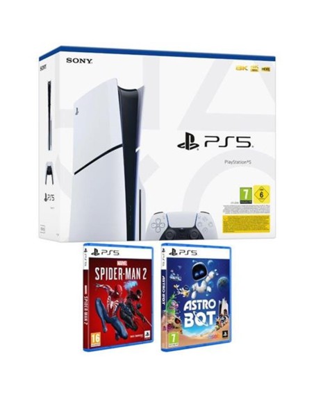 Consola ps5 sony playstation 5 slim 1tb chasis d + spiderman 2 + astro bot