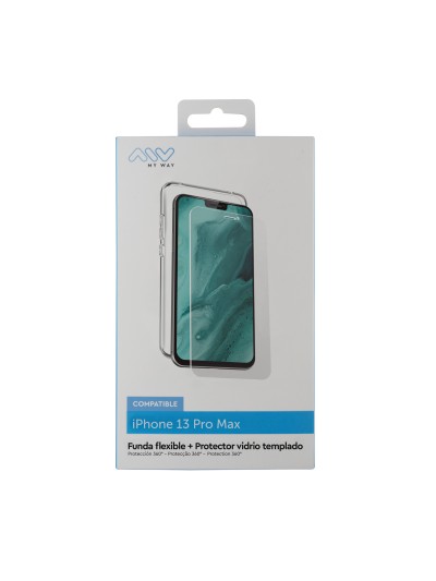 Carcasa myway para apple iphone 13 pro max transparente + protector pantalla cristal templado