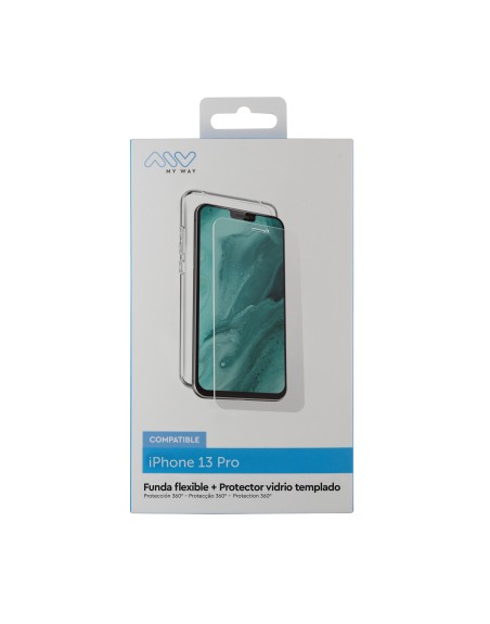 Carcasa myway para apple iphone 13 pro transparente + protector pantalla cristal templado