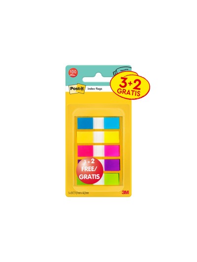 Banderitas separadoras post-it pequeña 11,9x43,2 mm dispensador 60 hojas+40 hojas gratis 5 colores surtidos