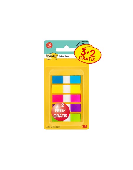 Banderitas separadoras post-it pequeña 11,9x43,2 mm dispensador 60 hojas+40 hojas gratis 5 colores surtidos