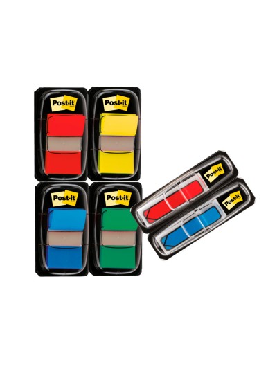 Banderitas separadoras post-it 680 dispensador 50 hojas 4 colores surtidos + 2 dispensadores 684 flecha 2